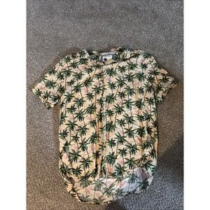 Free Planet Mens Palm Tree Button Up Short Sleeve Shirt Size Large‎